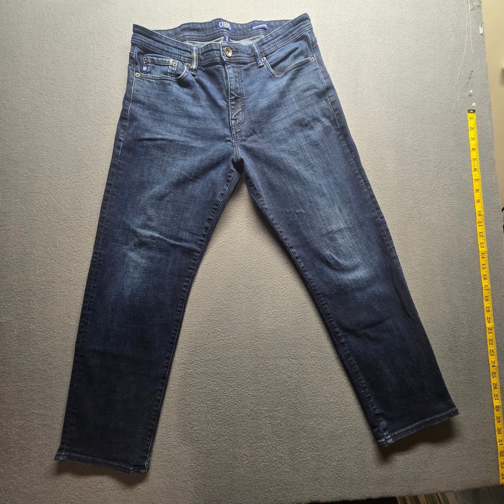 Chaps Mens Slim Straight Dark Wash Stretch Denim Jeans 34x30 Blue